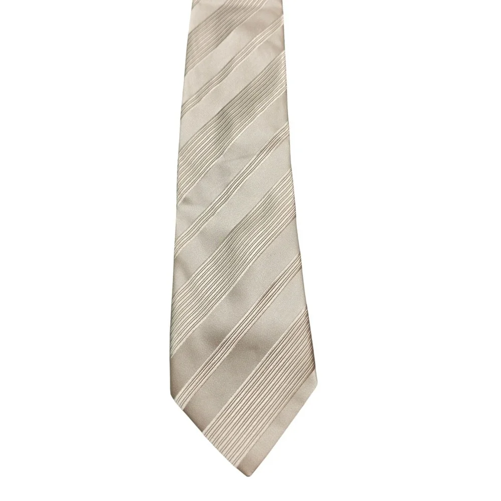 Necktie Donald J Trump OS Mens Beige Excellent Silk Striped Signature Collection